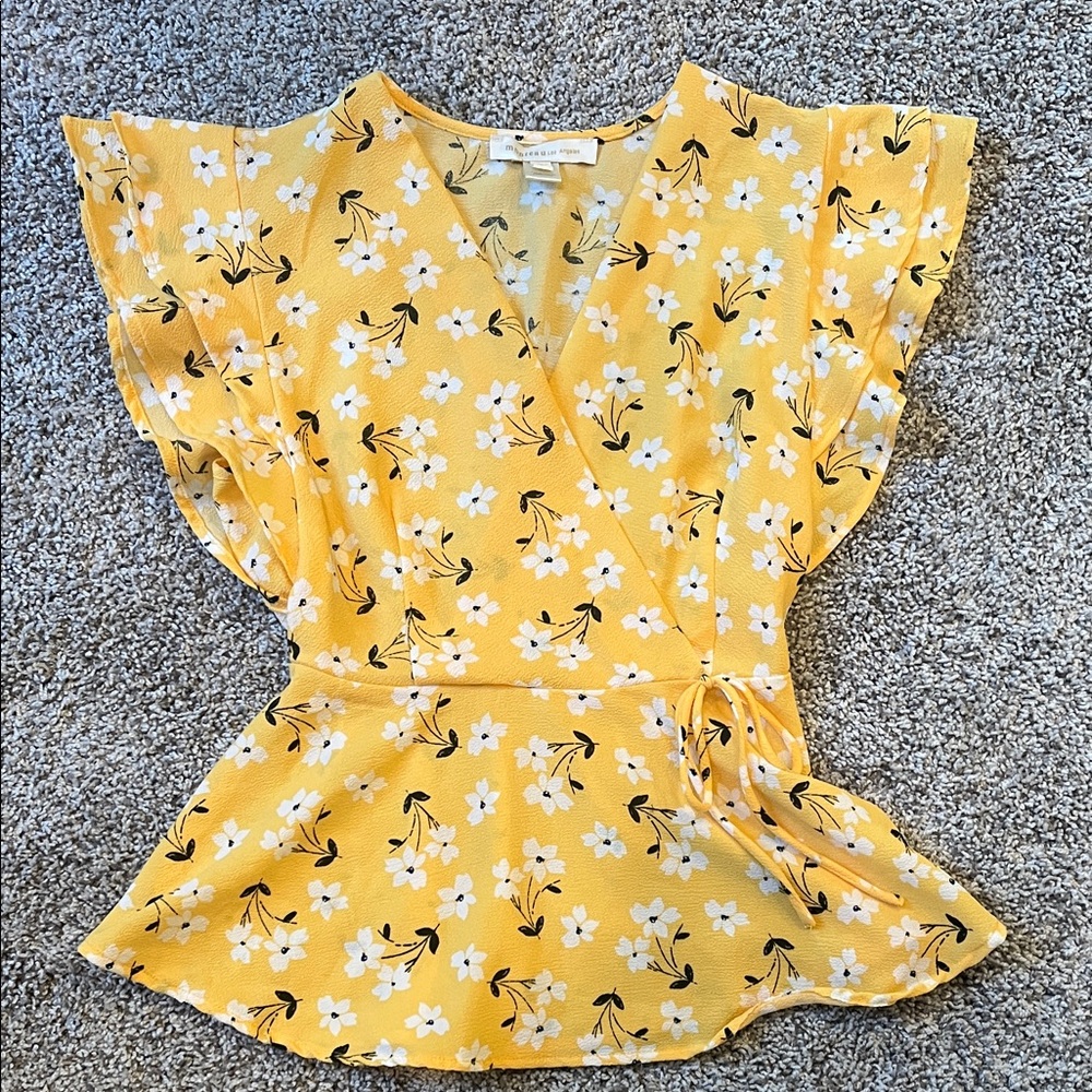 Monteau Yellow Floral Wrap Blouse